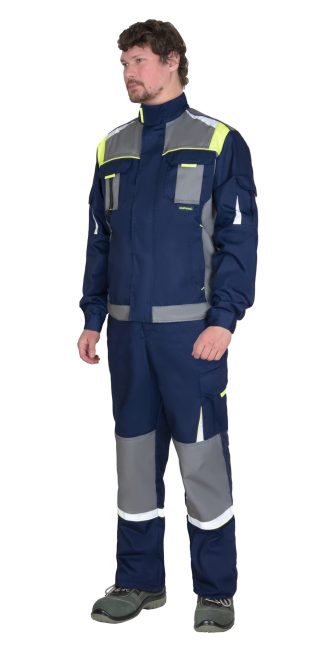 Куртка СИРИУС-СТАН синяя со средне-серым и лимонной отделкой